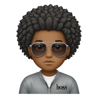 Un garçon,de couleur noir avec des lunettes de soleil grise,il a des cheveux crépus et au dessus de sa tete il est écrit BOUSS  sans qu’on voit ses yeux sticker