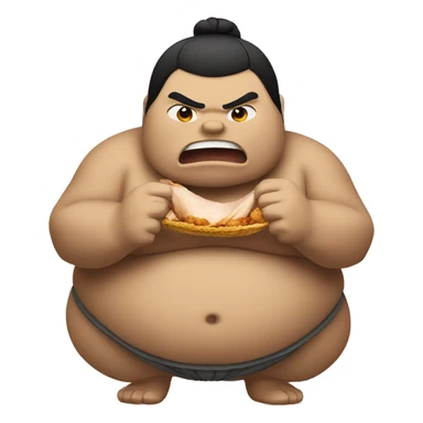 Sumo wrestler eating chicken sticker