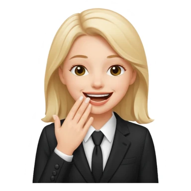 a white girl in a formal suit laughs, covers his mouth with his hand sticker