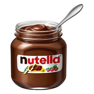 Nutella with a spoon. The glas of Nutella is almost empty . Only the one carriage of Nutella  sticker