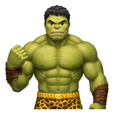 a Hulk wearing ancient animal skin cloth, half body, icon, yellow skin sticker