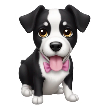 young black and white tuxedo dog with round eyes, a pink tongue  sticker