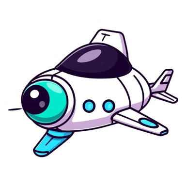 A cartoon spaceship with big sparkly kawaii eyes sticker