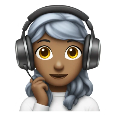 a girl with laptop & headphone, clouds in background with cute emojis sticker