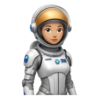 Futuristic female astronaut in a high-tech spacesuit, sleek helmet with reflective visor, detailed sci-fi armor, standing pose, science fiction aesthetic sticker