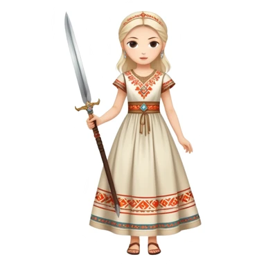 beautiful girl in a dress with a full-length blade, on the girl elements of Russian ethnic clothing in a modern style sticker