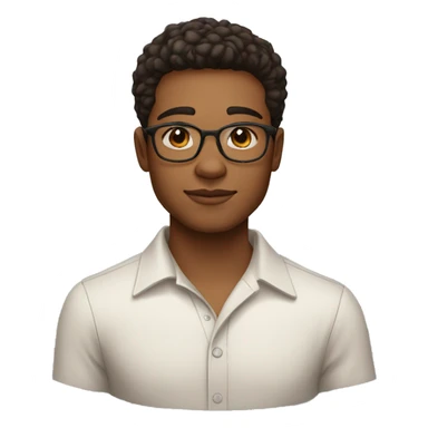 young man, oval face, defined chin, dark brown eyes, with prescription glasses, he doesn't have earrings ,straight hair, small eyes, summer clothes sticker