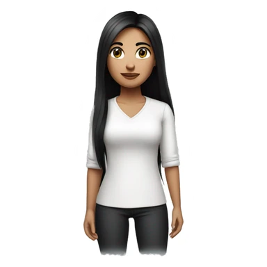 make a memoji of a beautiful and cute woman wearing a white shirt with crossed arms with long black hair with narrow eyes and not too thick eyebrows sticker