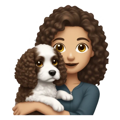 White girl with dark curly hair holding Cavapoo  sticker