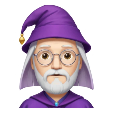 dumbledore white hair, wear glasses, purple magic hat sticker