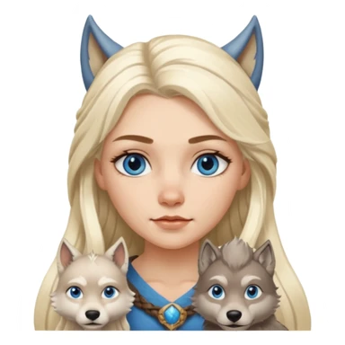 Viking platinum blonde girl with long hair, forelocks and blue eyes. Wolf pet sticker