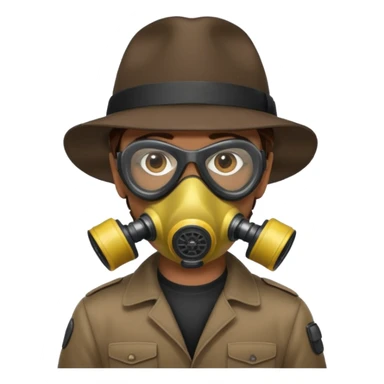Male Hacker with a fedora with brown hair wearing a gasmask sticker