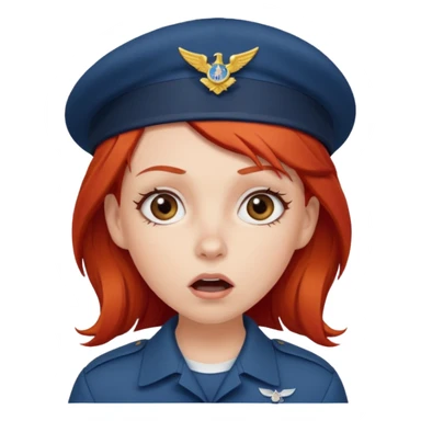 shocked face on white girl red hair Air force beret sticker