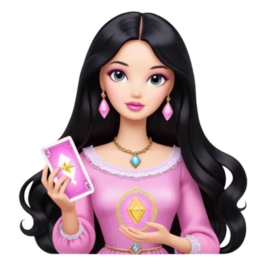 long black hair barbie with light pink tarot cards sticker
