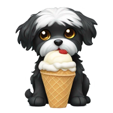 Black Maltese dog eating ice cream sticker
