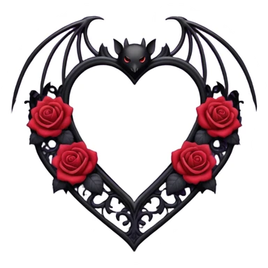 purple gothic heart with black lace, roses, and a bat, dark romance sticker