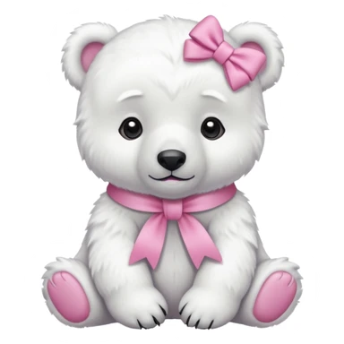 baby white polar bear with pink ribbon sticker