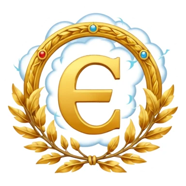 cartoonish emoji with the letter C, golden, surrounded by clouds and lightning, laurel wreath, hints of time like hourglass or clock hands, inspired by the gods of Olympus, representing Chronos sticker