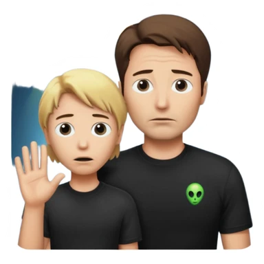 Mulder from the x-files looking very very worried (not trusting anyone today) while wearing a dark t-shirt an alien beam trying to lift him up sticker