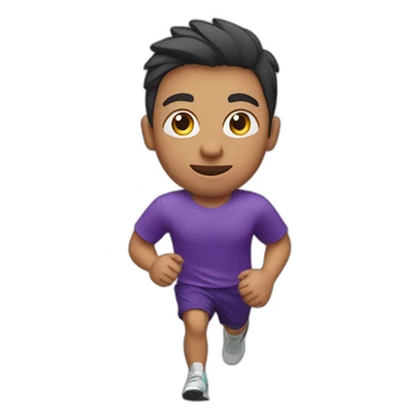 Boy Runner in purple T-shirt and swan logo sticker