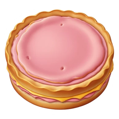 single Canadian bacon slice, round, pink, golden edge sticker