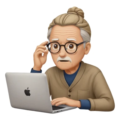 confused old man with a man bun, on a laptop sticker