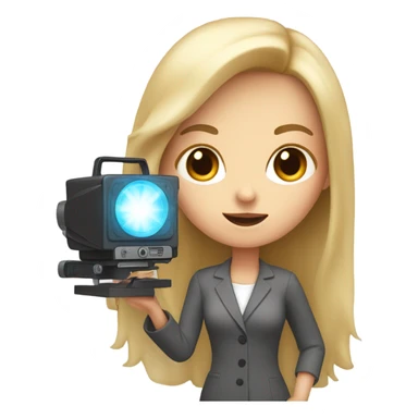 White girl holding a projector, shaking her finger now sticker