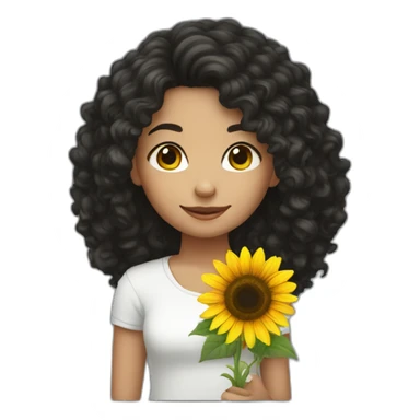 curly black hair white girl holding sunflower sticker