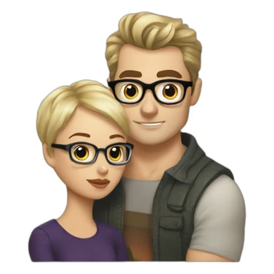 Henry Cavill kiss blond woman wearing glasses, with pixie cut sticker