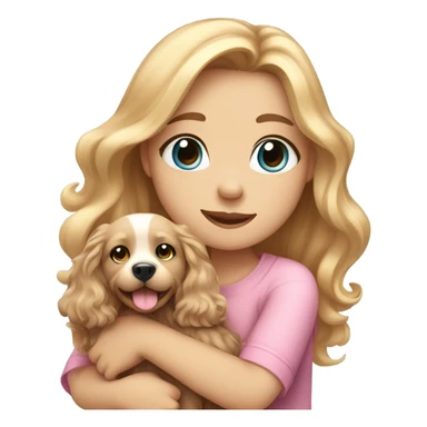 Please create a girl who hugs her pet doggie. The girl has a cute face and so does the doggie. The girl has light skin, blue eyes and pink wavy long hair. sticker