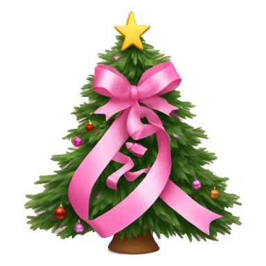 pink ribbon on top pf a decorated Christmas tree sticker