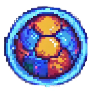 a single glowing ball floating in a galaxy, pixel art style sticker