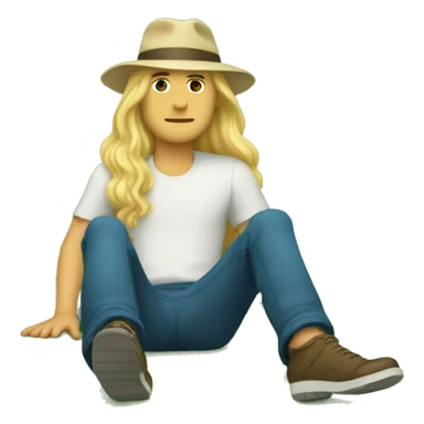 Tall, blonde guy with long hair, wearing a hat laying down on the grass sticker