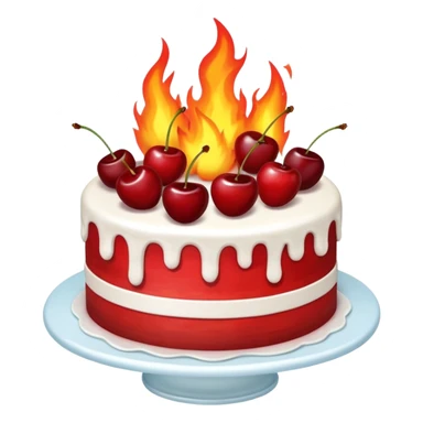 CAKE on fire, and fire behind it as well. cherries on the cake sticker