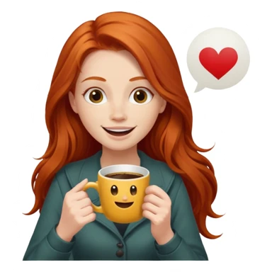 Excited long haired redhead drinking coffee with a sign in front saying GTSY sticker