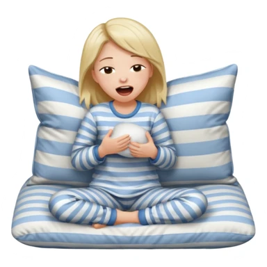 {
      "type": "human",
      "look": "girl in striped pyjamas, yawning, holding pillow",
      "description": "a sleepy girl in striped pyjamas yawning while holding a pillow"
    } sticker
