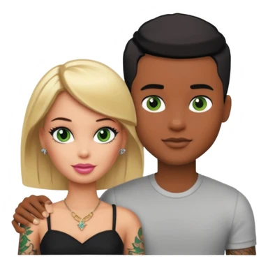 Brown skin blonde hair barbie with her boyfriend with black short hair and green eyes with tattoos sticker