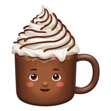“hot chocolate emoji, whipped cream on top, chocolate shavings, cute, minimal, white background” sticker