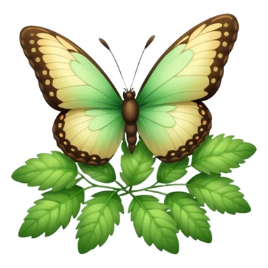 A fluffy bush with soft light-green foliage and a small butterfly sticker