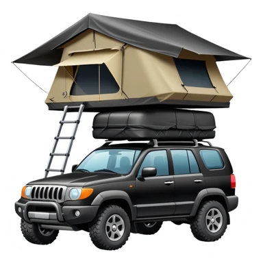 black car with roof tent sticker