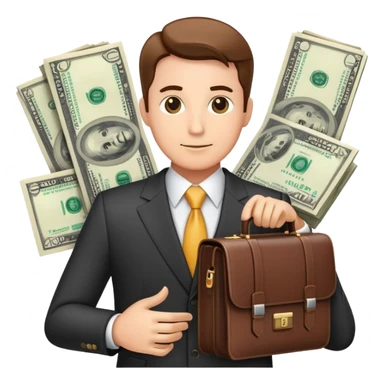 financial expert with business suit, briefcase, charts and money symbols sticker