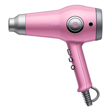 A pink Dyson Supersonic hair dryer, slight angle, realistic style, Features the distinctive hollow circular head with the barrel running through the center, sleek modern design, glossy pink finish with metallic silver accents on the nozzle ring.  sticker