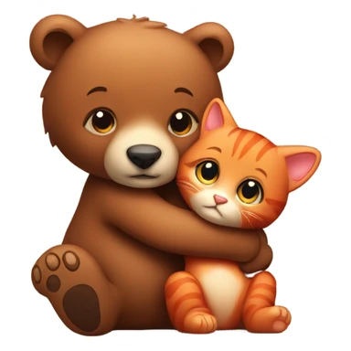 brown bear cub hugs red cat sticker