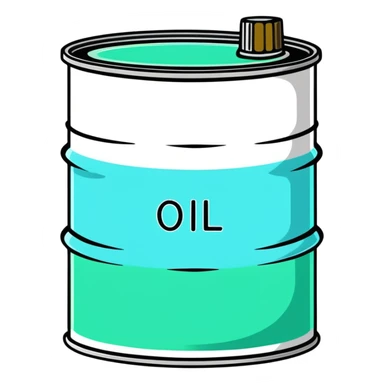 Oil barrel labeled OIL, minimalist design with soft gradients in sky blue, teal green, white, and light gray sticker