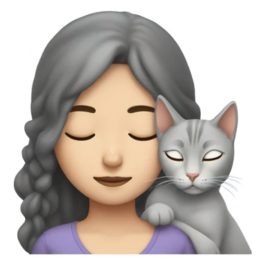 sleeping girl and grey cat sticker