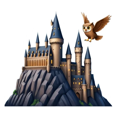hogwarts castle on a starry night and owl flying in the air sticker