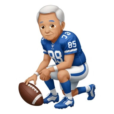 A grandpa playing football wearing an Indianapolis Colts jersey is. Show him kind of crouch down to the ground, holding the football and the name rivers on the back of his jersey. sticker