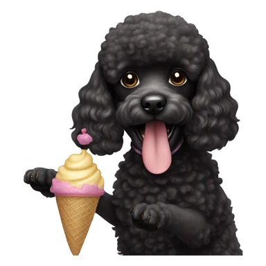 black poodle dog eating ice cream sticker