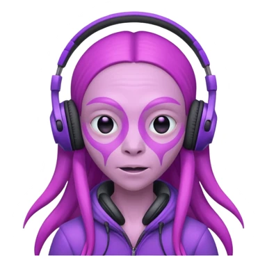 headphone wearing pink alien, purple long haired sticker