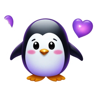 "Create a cute penguin with glowing purple heart sparkles surrounding it. The hearts should float around the penguin, adding a magical, playful effect to the design." sticker
